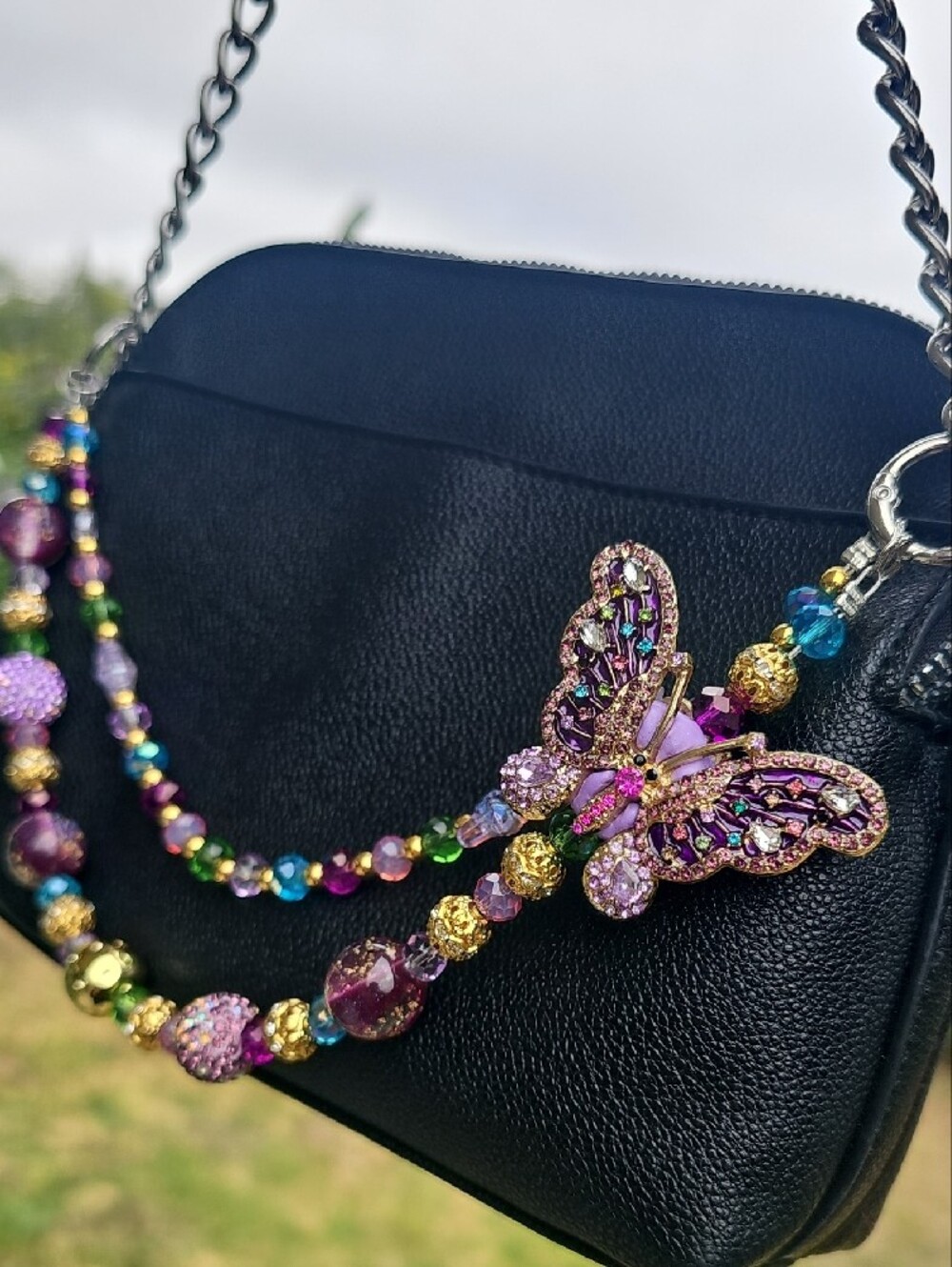 Handcrafted Purple Butterfly Beaded Charm - Picture 7 of 7